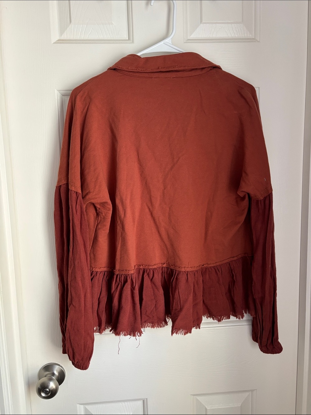 Umgee Rust Two-Tone Ruffle Hem Button Front Jacket - Picture 3 of 3